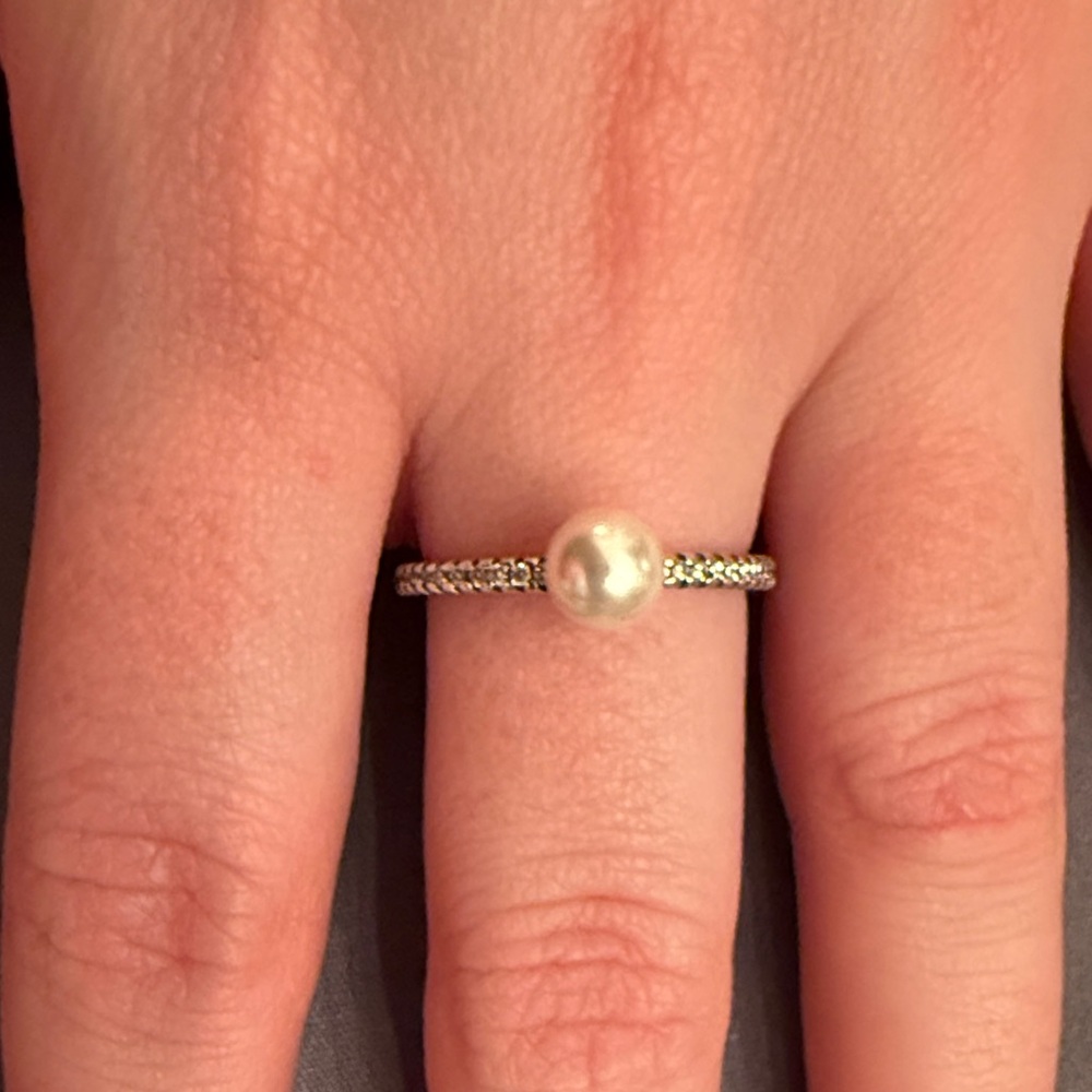 Pandora Gorgeous White Pearl and Rhinestones Ring